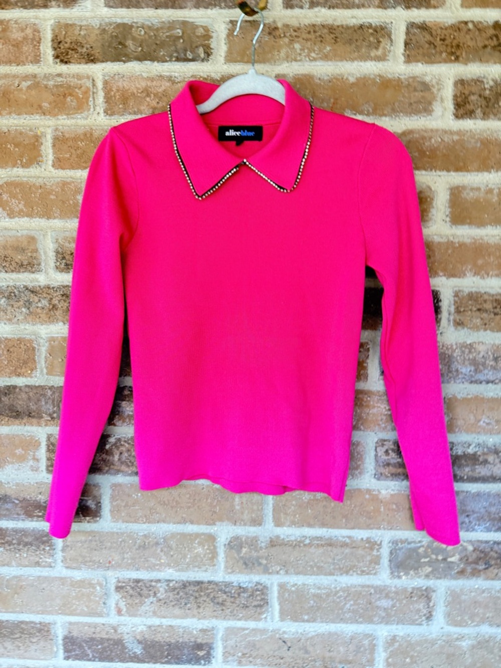 Alice Blue Hot Pink Rhinestone-Trim Polo Sweater